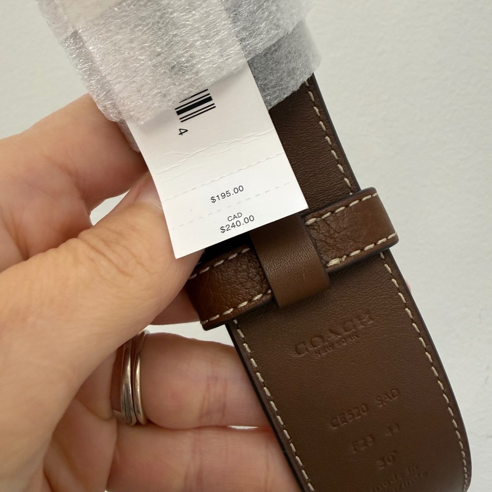 Coach Mens Saddle Brown Pebble Leather Belt CE320 SAD Size 30 NWT - Picture 4 of 5